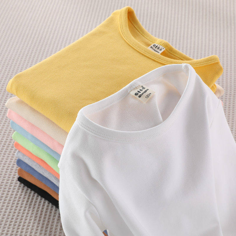 全棉儿童打底衫宝宝a类纯棉秋衣秋冬内搭男童长袖t恤女童白色圆领