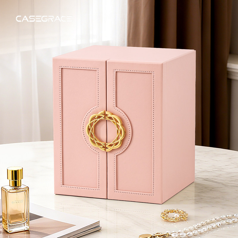 卡瑟格双开门首饰盒大容量轻奢高档耳钉项链戒指盒黄金珠宝收纳箱