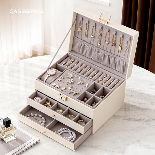 梳妆台救星！分层抽屉式首饰盒