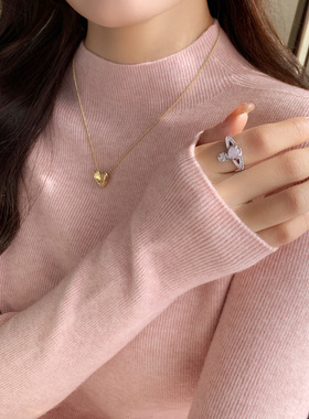 粉色半高领毛衣女内搭2025秋冬新款无缝一体打底衫高级感针织上衣