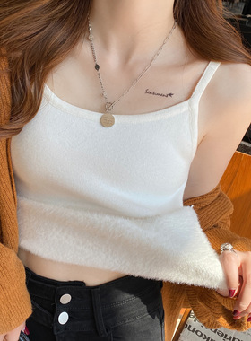 白色加绒加厚针织吊带背心女内搭2025秋冬新款修身气质保暖小上衣