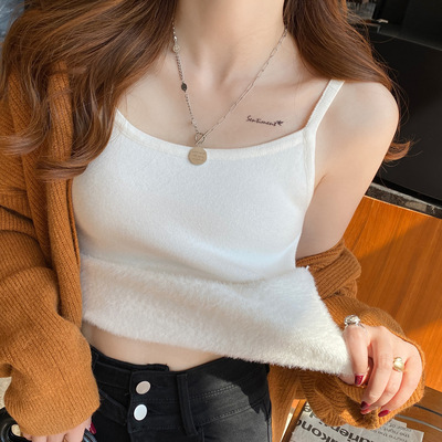 白色加绒加厚针织吊带背心女