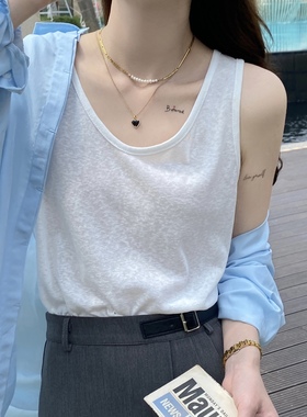 白色棉麻背心女内搭薄款2025新款宽松打底吊带夏外穿上衣无袖t恤