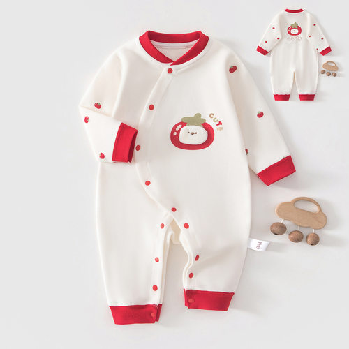 婴儿连体衣秋季偏襟纯棉婴幼儿衣服外出服春秋款小月龄男宝宝秋装