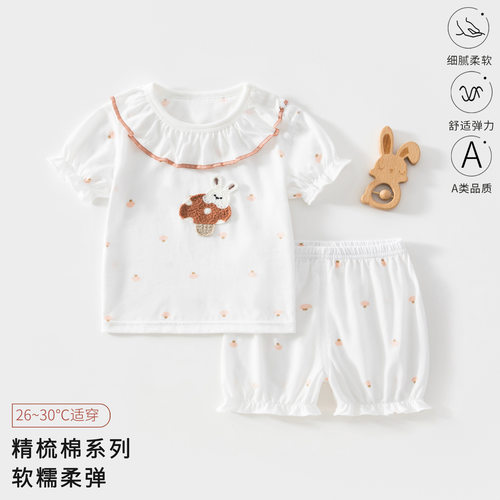 婴儿纯棉连体衣服薄男女宝宝哈衣爬服透气居家服短袖空调服夏季