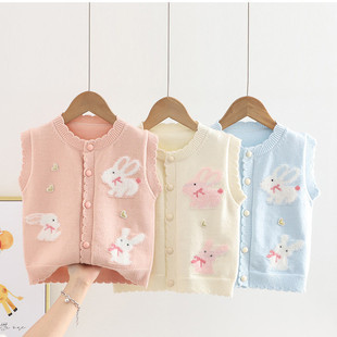 5岁 女宝宝毛线背心婴幼儿坎肩0 儿童针织马甲秋冬款 女童外穿开衫
