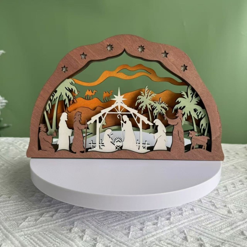 饰品造景礼品桌摆圣诞夜节日圣诞节马槽组摆件套装木质装饰品