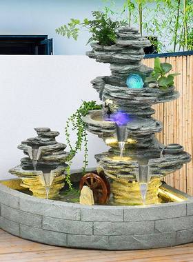 庭院鱼池造景装饰假山流水喷泉户外布置阳台风水轮循环水景摆件