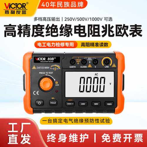 胜利绝缘电阻测试仪VC80B+高压绝缘电子摇表500V1000V数字兆欧表