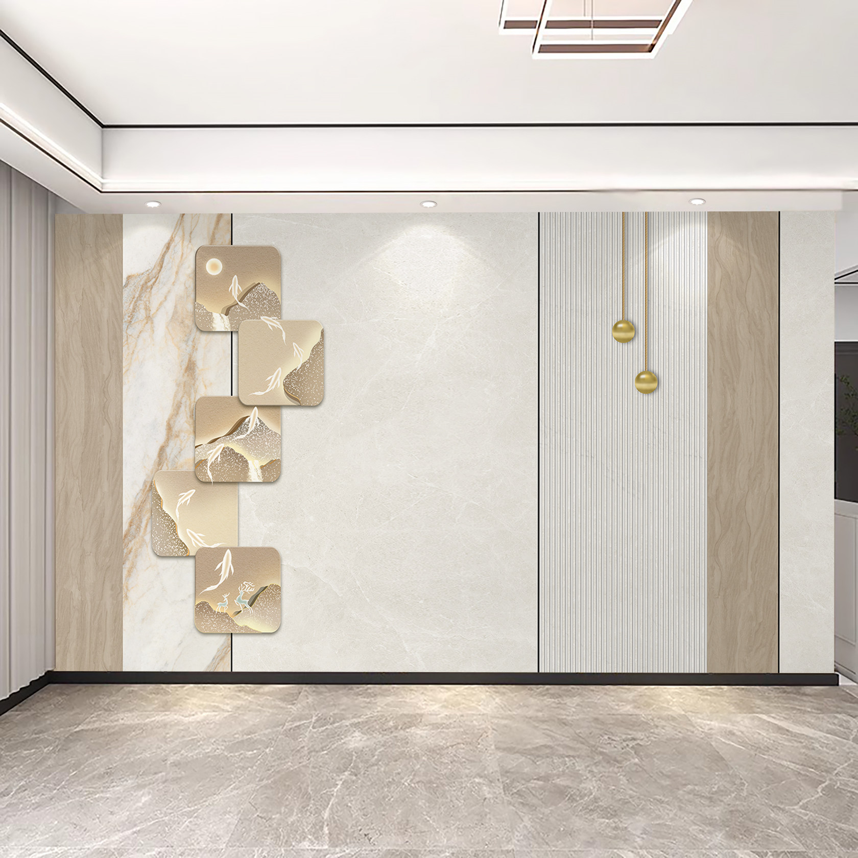 电视背景墙壁布简约轻奢银杏叶壁画客厅沙发影视墙画定制高端立体,家装主材,定制壁画,淘宝优惠券,粉丝福利购,淘宝优惠卷