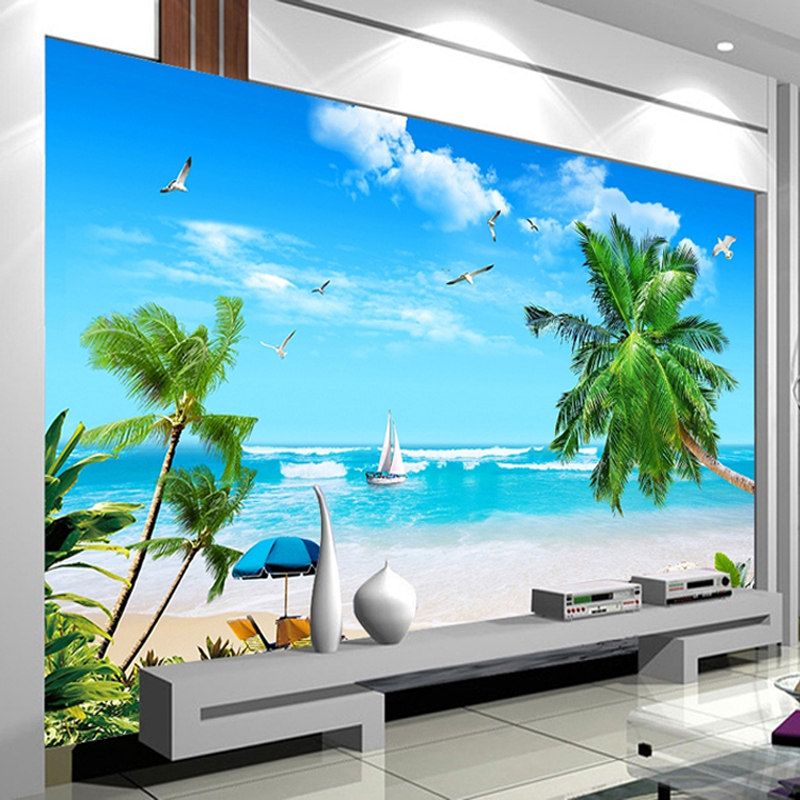电视背景墙壁纸海景壁画简约风景