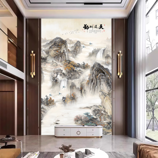复式 山水壁布别墅挑高客厅墙布 玄关电视背景墙壁画定制壁纸新中式