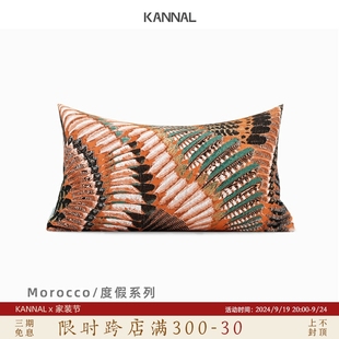 摩洛哥自然风羽翼图案橘色抱枕现代样板间售楼处腰枕 Morocco