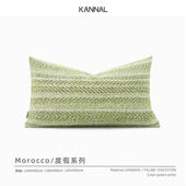羊毛青草绿色白色棉麻靠垫样板间腰枕 摩洛哥高端法式 Morocco