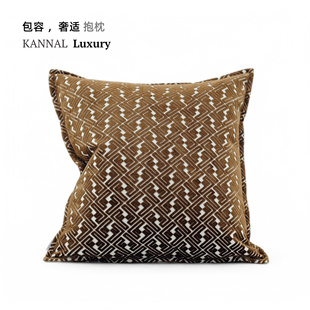 KANNAL1950s高端中古轻奢深咖色F字母割绒提花靠垫样板间别墅抱枕