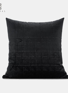 中古风『1950s』高级奢华MCM复古黑色割绒几何提花抱枕别墅靠垫