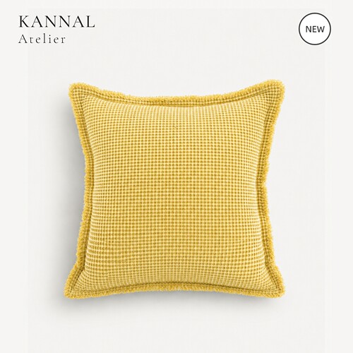 KANNAL全棉华夫格黄色抱枕靠垫