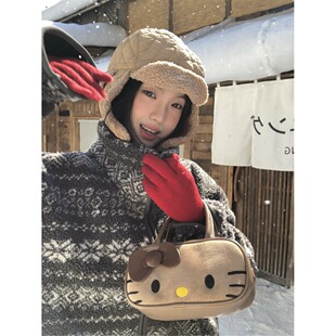 冬季 韩系复古花纹提花费尔岛仿羊羔毛外套 BLACK 黑奶酪