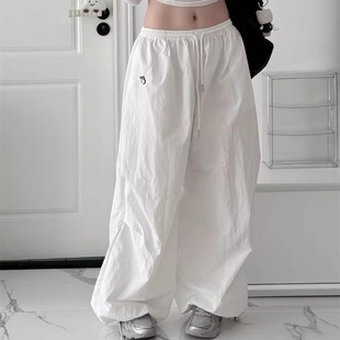 黑奶酪~ 美式爵士舞蹈裤跳舞裤子降落伞裤宽松松紧腰皱褶工装长裤