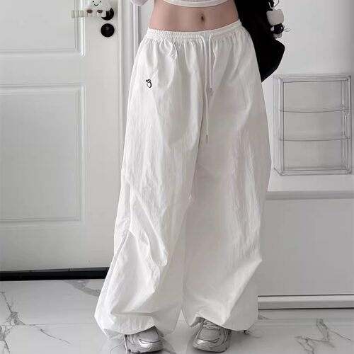 速干降落伞裤松紧腰宽松工装长裤