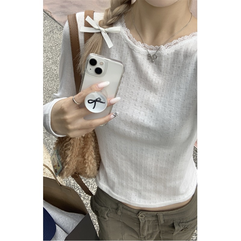 韩系少女bm蕾丝长袖T恤内搭上衣