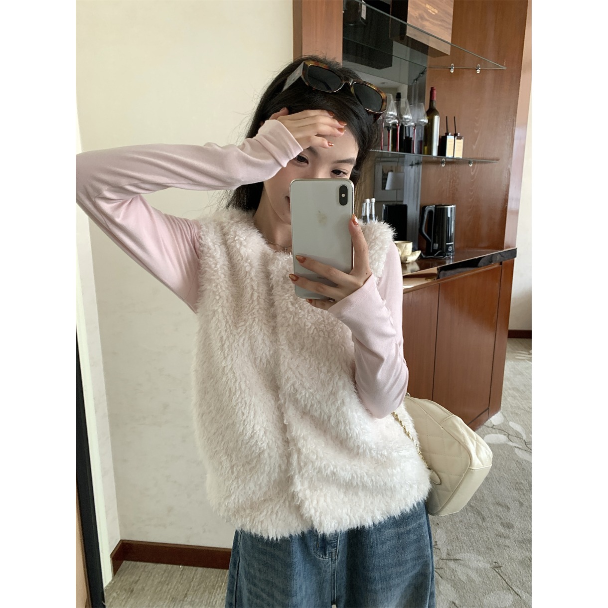 羊羔毛马甲内里麂皮叠穿毛毛马夹