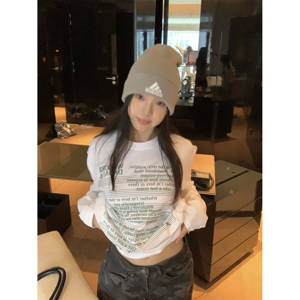 复古慵懒字母印花长袖T恤宽松