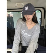 BLACK 美式 慵懒字母印花宽松V领T恤长袖 黑奶酪 爵士舞跳舞罩衫