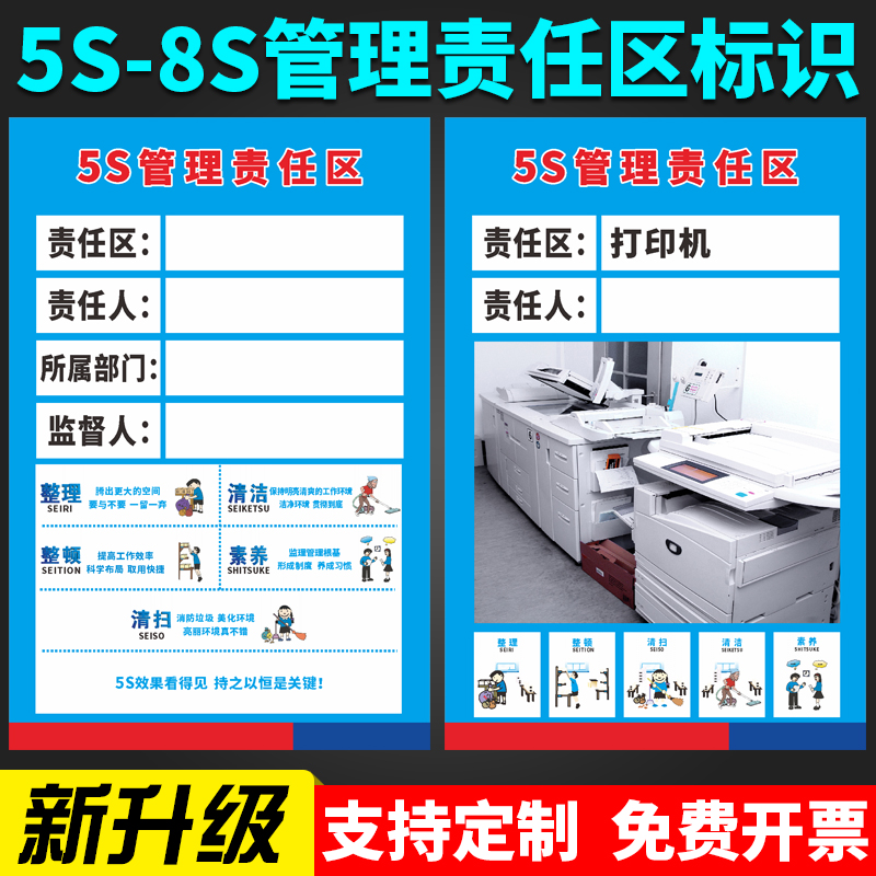 5S6S7S8S管理责任区标牌现工厂车间学校宿舍食堂厨房酒店餐厅区域