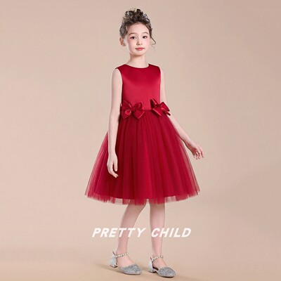 女童红色生日公主裙钢琴演出服