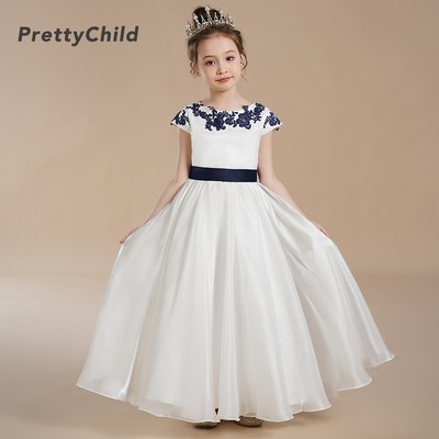 prettychild白色蕾丝公主裙礼服