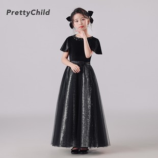 女童礼服儿童六一声乐表演管弦乐团黑色演出服艺考高级感长款亮片