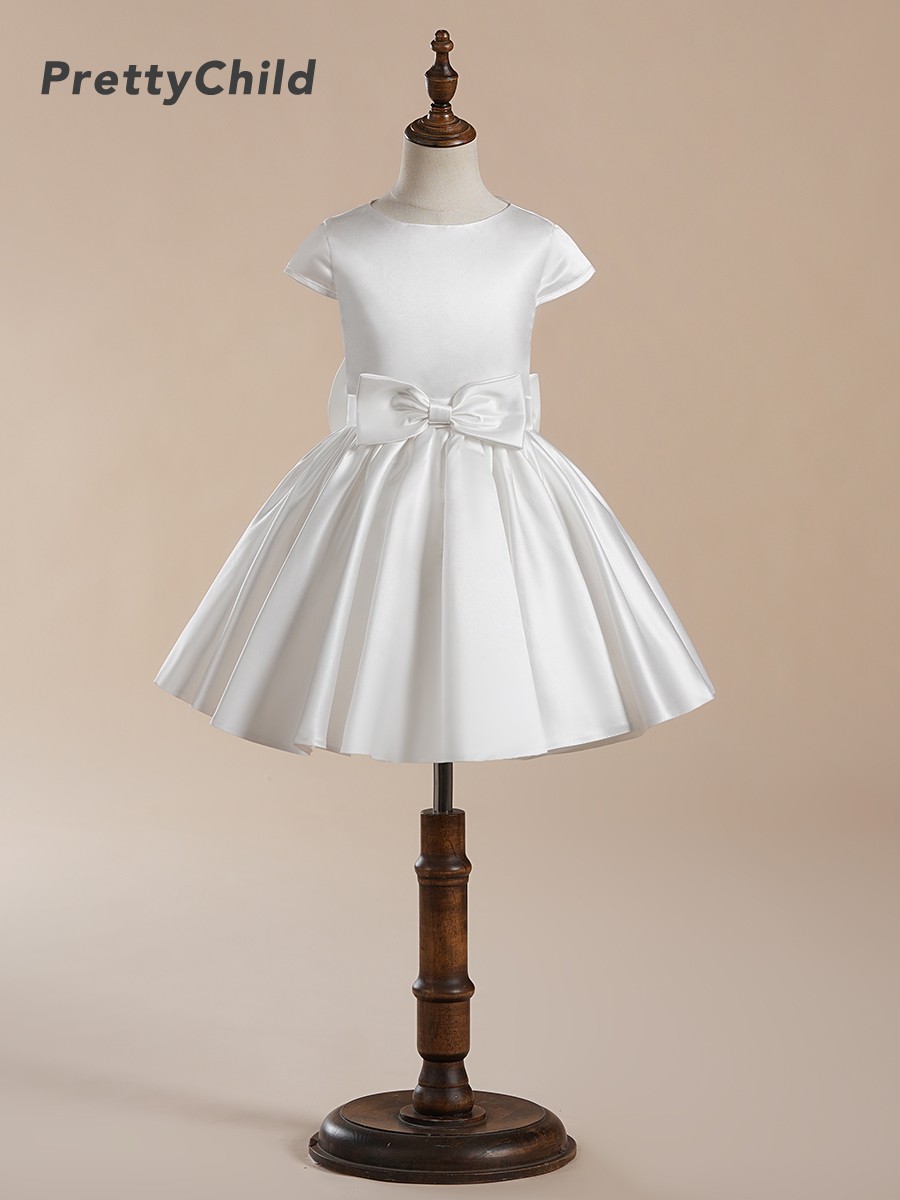 prettychild白色缎面蝴蝶结礼服