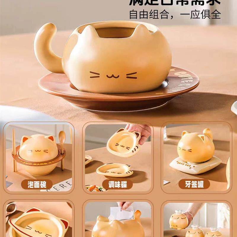 创意卡通釉下彩焦糖猫咪陶瓷调味罐厨房调味瓶罐盐罐家用调厂家