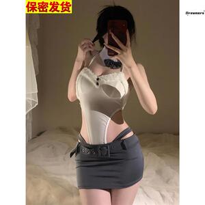 。性感高级夜店制服纯欲火辣蜜桃翘臀领结主播同款连体衣睡衣