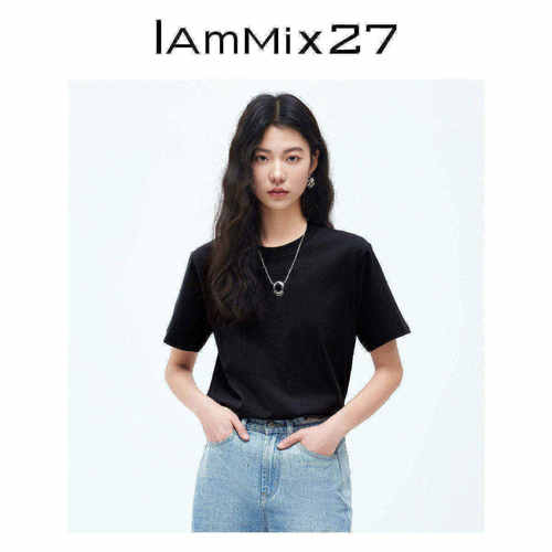 Iammix27全棉圆领套头T恤女