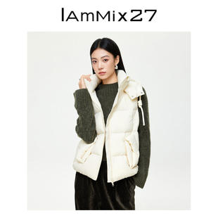 IAmMIX27冬季立领羽绒马甲女短款白色加厚蓬松保暖面包服连帽外套