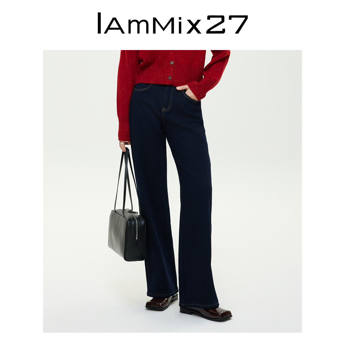 iammix27秋冬加绒加厚牛仔直筒裤