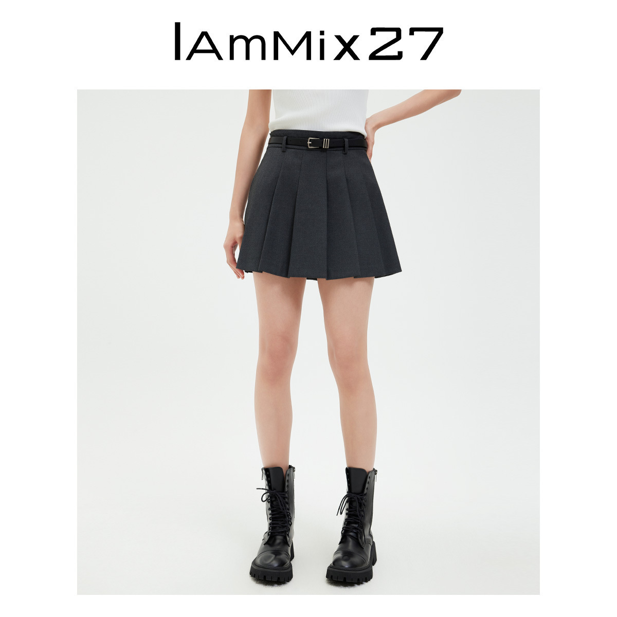 IAmMIX27灰色高腰女团短裙