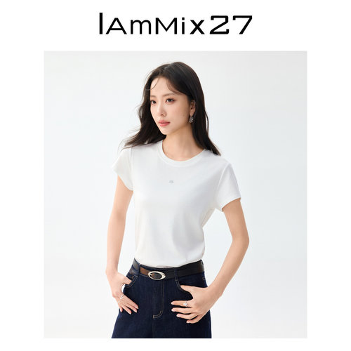 IAM27春夏短款圆领纯色T恤女短袖