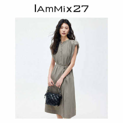 iammix27半开圆领套头连衣裙