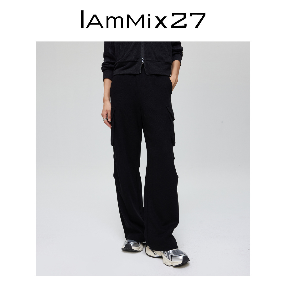 iammix27秋冬加厚黑色直筒工装裤