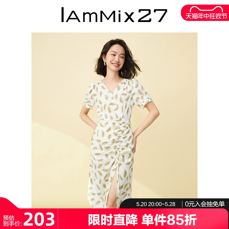 IAmMIX27法式碎花雪纺短袖连衣裙