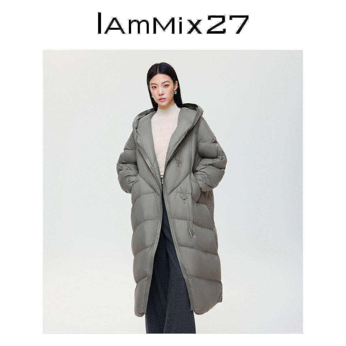 iammix27冬季长款连帽羽绒服