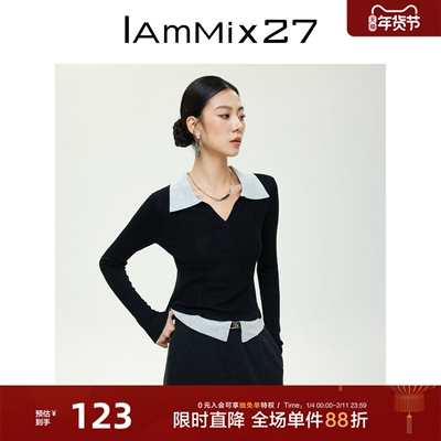 iammix27假两件修身针织套头衫