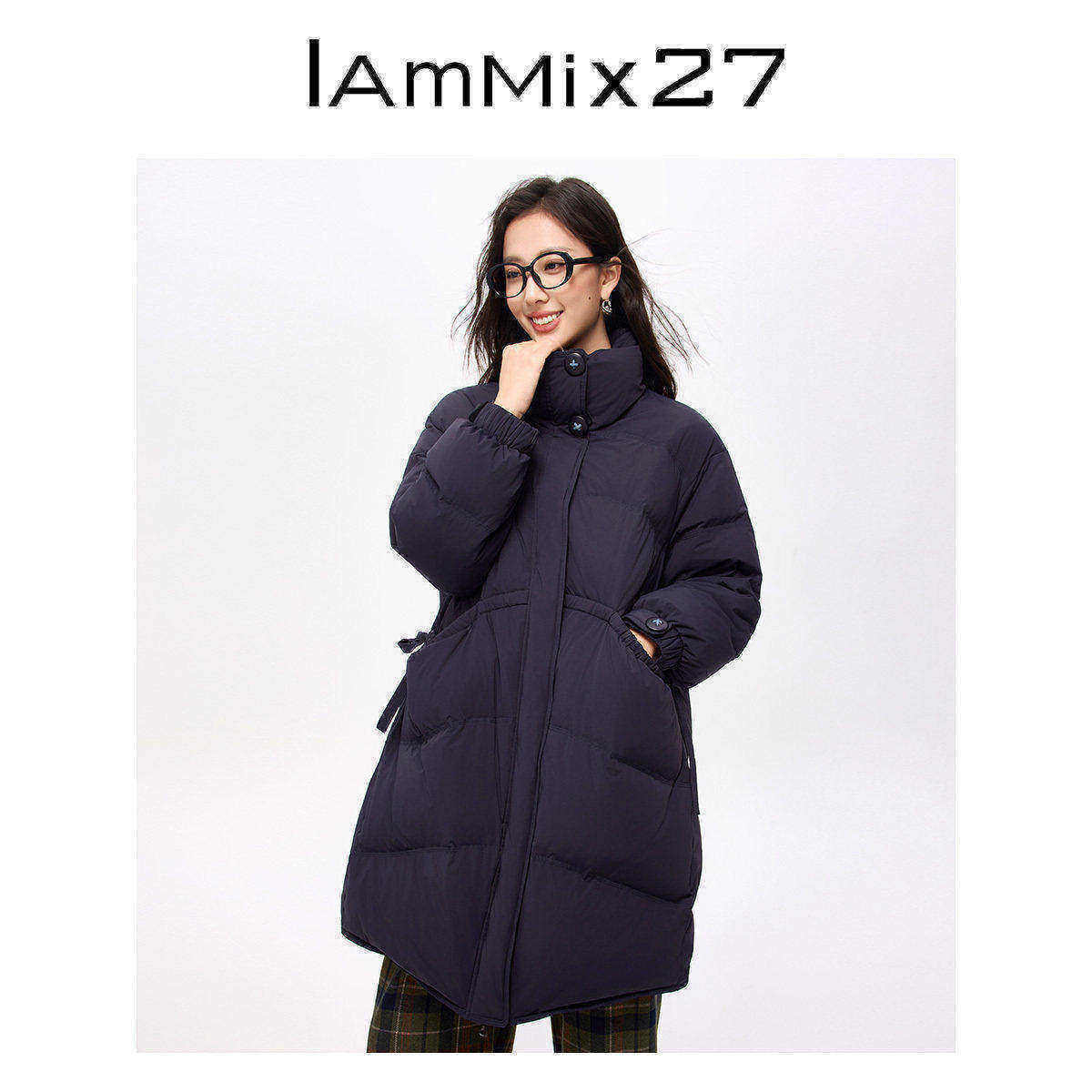 iammix27冬季黑色立领羽绒服外套