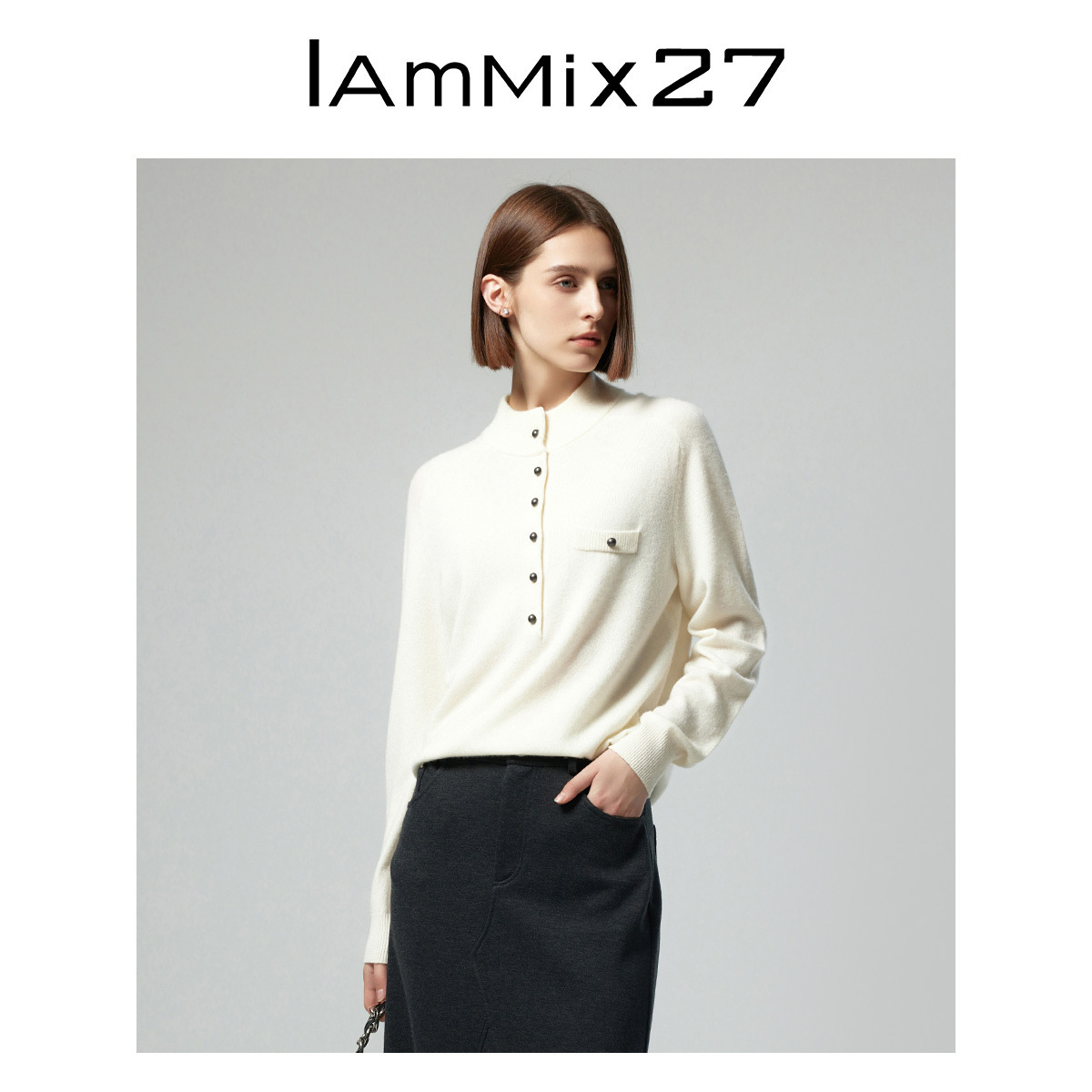 iammix27半开门襟套头毛衫