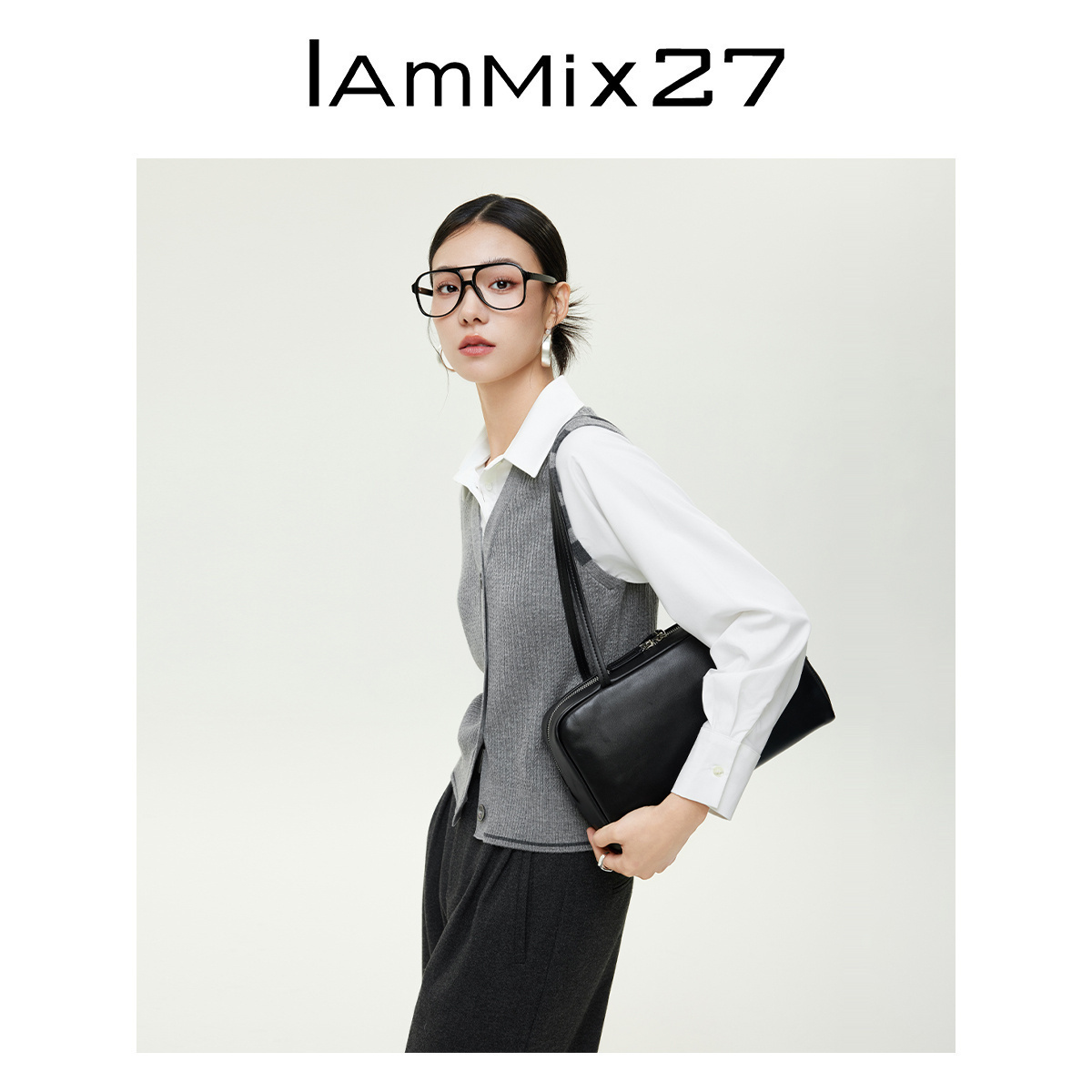iammix27假两件翻领针织开衫