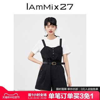 IAmMIX27春夏黑色背带裤女小个子减龄百搭高腰工装风连体裤女短裤