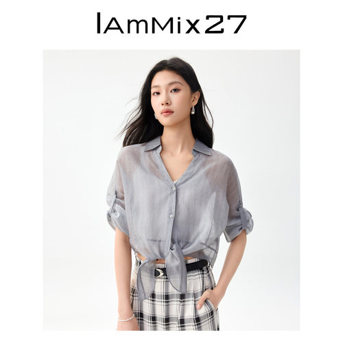 iammix27夏季莱赛尔轻薄长袖衬衫